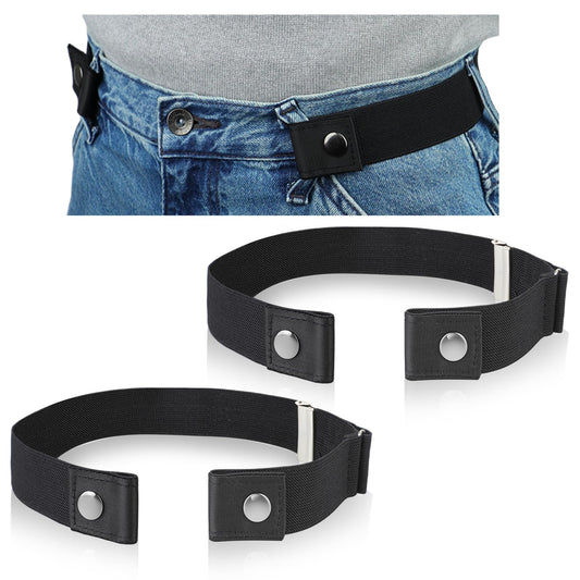 KALIONE 2 Pcs No Buckle Stretch Belts for Men Women, Adjustable Black Waist Belt Buckle Free Elastic Belt, Unisex Belt for Jeans Pants