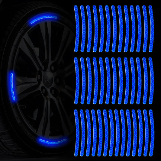 Car Wheel Stripe Reflective Stickers, 40 Pcs Anti-Scratch Car Decals Tire Stickers Automotive Exterior Accessories Waterproof Night Safety Warning Decals Universal for Car, Motorcycle, Bicycle (Blue)