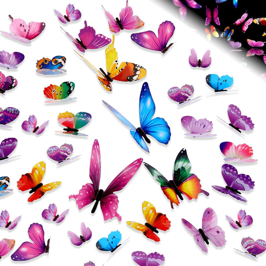96pcs 3D Glow in The Dark Butterflies Wall Decals, Butterfly Stickers for Walls, Removable Combination Butterfly Wall Decor for Party Christmas Refrigerator Decal Birthday Girls Bedroom