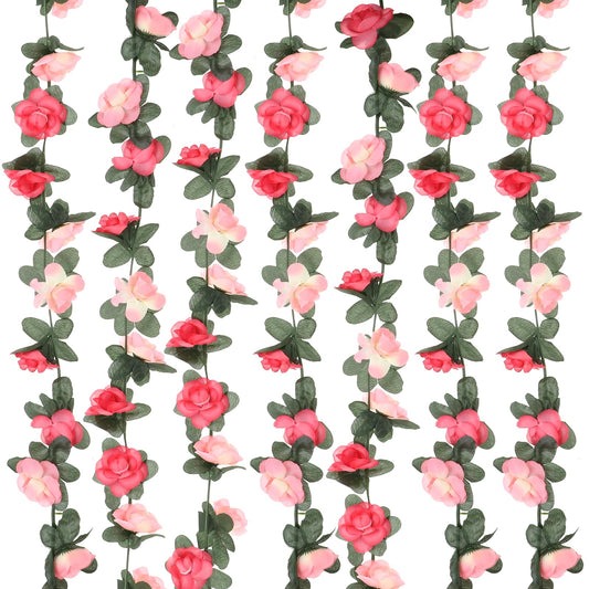 KALIONE Artificial Flowers Garlands 5 Meters Fake Flower Garland Artificial Flowers Hanging Decoration, 2 Strands Floral Vine Plant Garland Hanging Rose for Wedding Wall Party Garden Bedroom Table