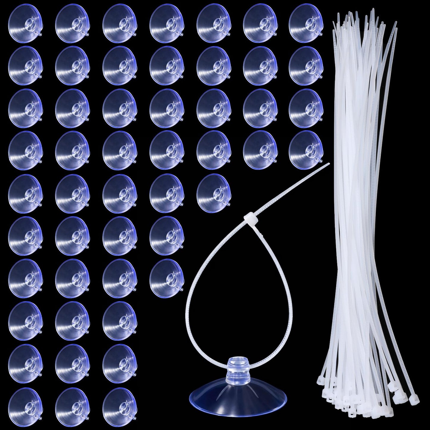 50PCS 25mm Aquarium Suction Cups and 70PCS Zip Tie, Aquarium Plant Holder Suction Cup Fish Tank Tools for Binding Aquariums Plant Holder Fishes Tanks Plants Moss Shrimp Nest Landscape Fixation