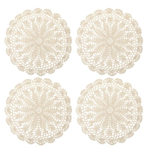 Crochet Doilies, 4Pcs 10 Inches Doilies for Tables, Round Cotton Handmade Lace Placemats Vintage Knitted Tablecloth Corrugated Edge for Home Kitchen Dining Room Table Wedding Party Decorations (Beige)