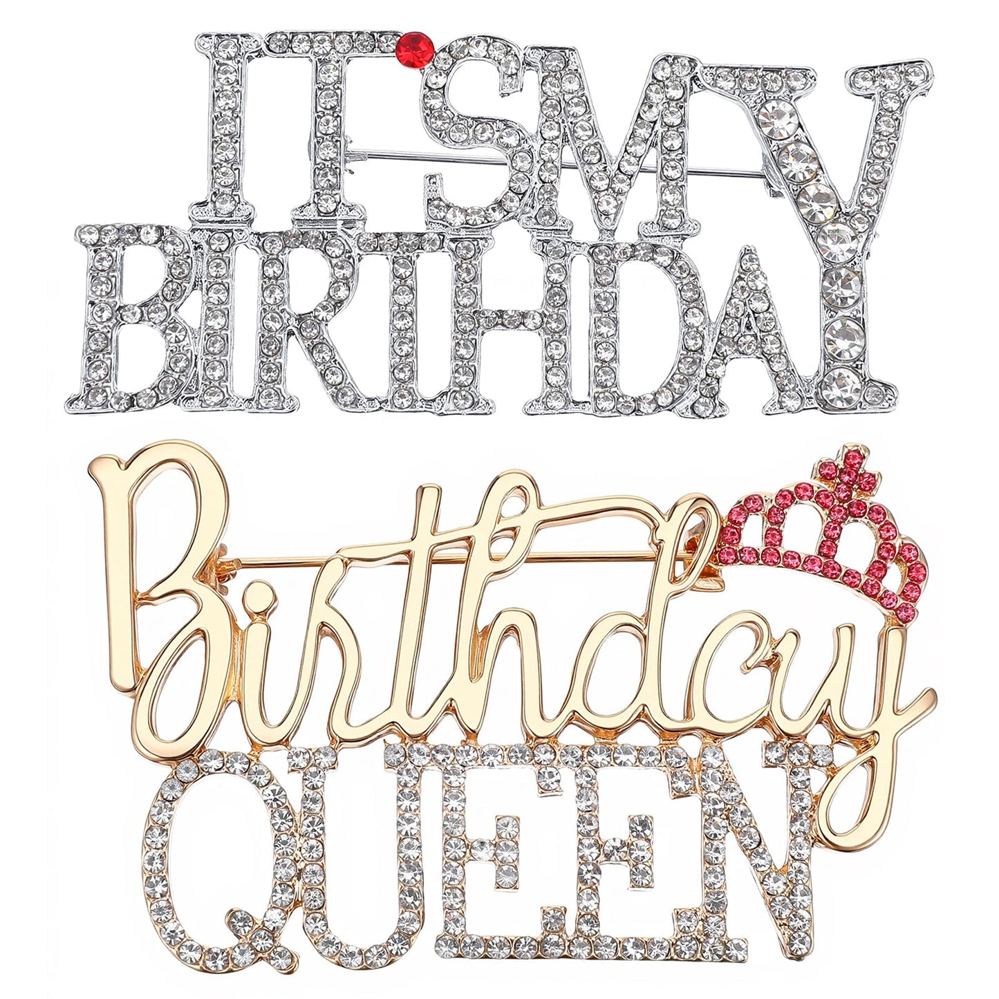2pcs Birthday Queen Brooch Pins for Women It's My Birthday Rhinestone Brooches Zinc Alloy Happy Birthdays Brooches Badge Pin Button Rhinestone Crown Lapel Brooch for Birthdays Party Decoration