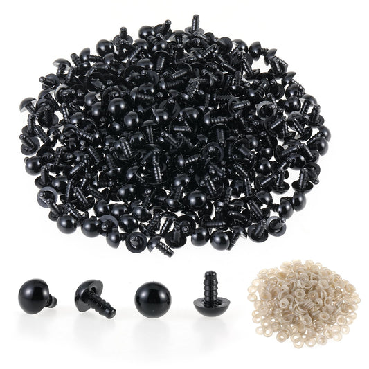 Vin Beauty 600 Pcs Safety Eyes 12mm Black Plastic Craft Eyes Doll Crochet Eyes with Washers Animals Crochet Toys Eyes for DIY Crafts Stuffed Animals Making Supplies