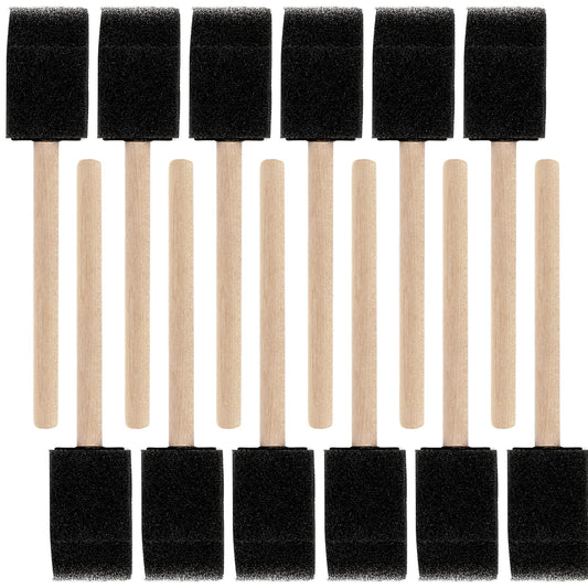 12 Pcs Paint Foam Brushes, 1.57 Inch Sponge Paint Brush, Foam Brush Sponge Brush for Painting, Foam Paint Brushes Set, Paint Brush with Wood Handle(Black)