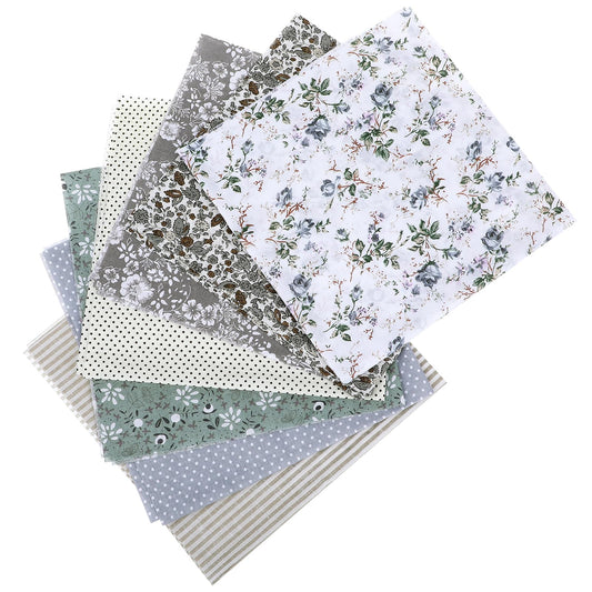 Quilting Fabric Bundles, 7 PCS 20 X 20 Inches Fat Quarters Vintage Fabric Bundles Cotton Squares Patchwork Precut Squares Sheets, Printed Craft Fabric for DIY Handmade Crafting Sewing (Grey)