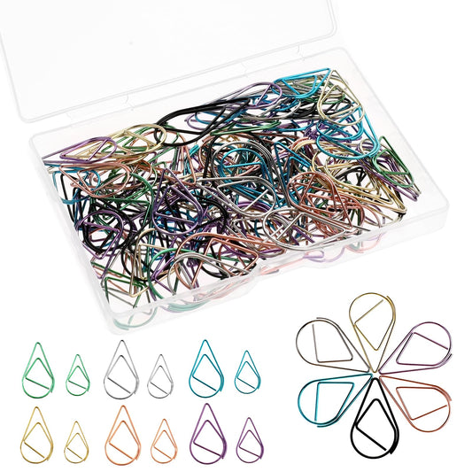 100 Pieces Metal Paper Clips, Stainless Steel Teardrop Paper Clips Multicolor Paperclips Drop-Shaped Paper Clamp for School Office Supplies Wedding Scrapbooking Crafts Bookmarks - 2 Sizes