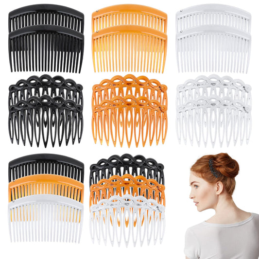 18 PCS French Hair Side Combs, Plastic Twist Decorative Hair Comb Hair Clips for Women Girls Fine Hair Accessories, Bridal Wedding Hair Styling Tools with 11/23 Teeth (Black, Brown, Transparent)