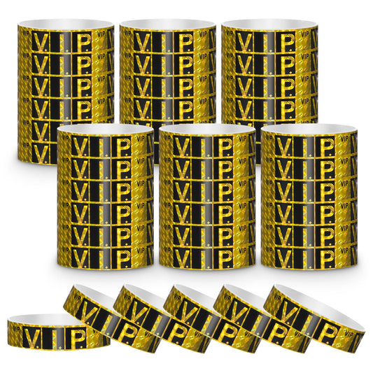 200 PCS VIP Wristbands for Events, 0.79 X 10 Inch Waterproof Event Wristbands, VIP Bracelets Paper Wrist Bands for Club Amusement Party Concert (Gold)
