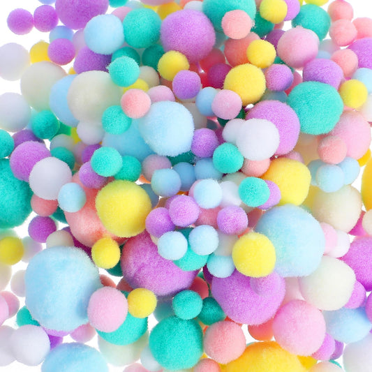 300PCS Craft Pom Poms Making Assorted Sizes 10mm-30mm Multi Colors High-Elastic Mini Pom Poms Pastel Colors Crafts Balls for Thanksgiving Christmas Winter DIY Arts and Craft Making Decorations