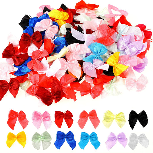 200 Pcs Mini Satin Ribbon Bows Small Multicolor DIY Craft for Sewing Small Bow Crafts Decoration for Presents Flowers Appliques Bow Maker Mini Ribbon Bows Hair Accessories for Wedding