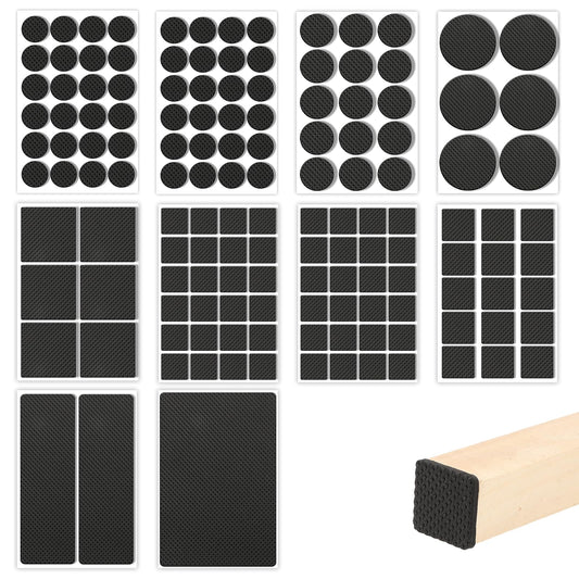 Pack of 141 Felt Gliders, Self-Adhesive, Black, 5 mm Thick, Non-Slip Pads, Round and Rectangular Non-Slip Pads, Felt Gliders for Chairs, Sofas, Cabinets (8 Sizes)