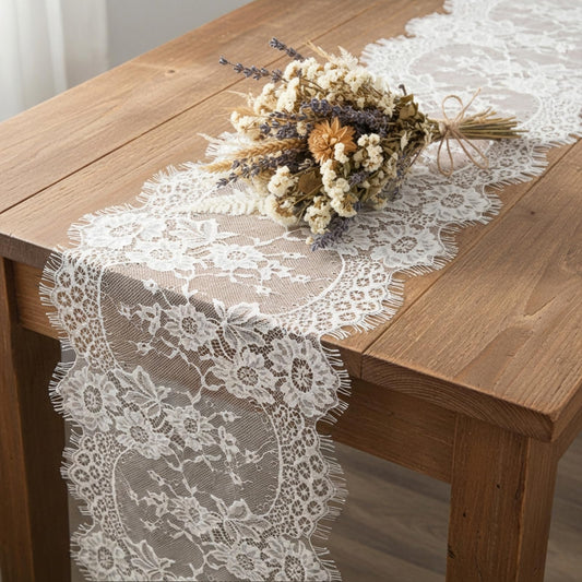 White Lace Table Runner Vintage Lace Tablecloth Embroidered Doilies Long Tulle Fabric Halloween Table Decor for Wedding Home Parties Gathering(35 x 300 cm)