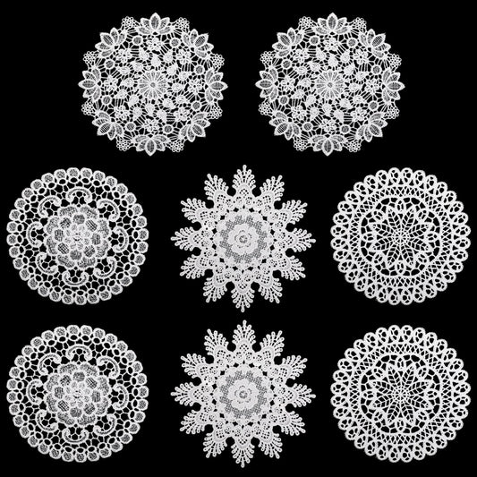 Pack of 8 Doilies Crochet 20 cm Round Lace Placemats Handmade Lace Coasters Vintage Rustic Table Doilies Decoration for Kitchen Dining Room Party Wedding Dresser Decoration