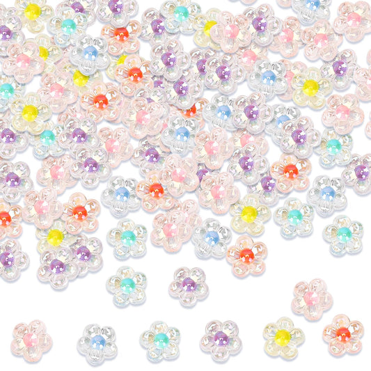 200 PCS Transparent Acrylic Flower Beads 12mm Cute Candy Macaron Color Transparent Flower Shape Beads Acrylic Beads Charms for DIY Jewelry Making Bracelet Crafts Earring Accessories Supplies