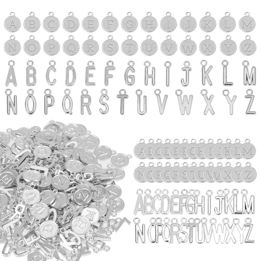 208Pcs Alphabet Charms A-Z for Jewelry Making, Initial Letter Charms A-Z, Round Metal Bracelets Charm Letters Small Silver Initial Alphabet Charms for Wristbands Pendant Jewelry Making DIY Crafts