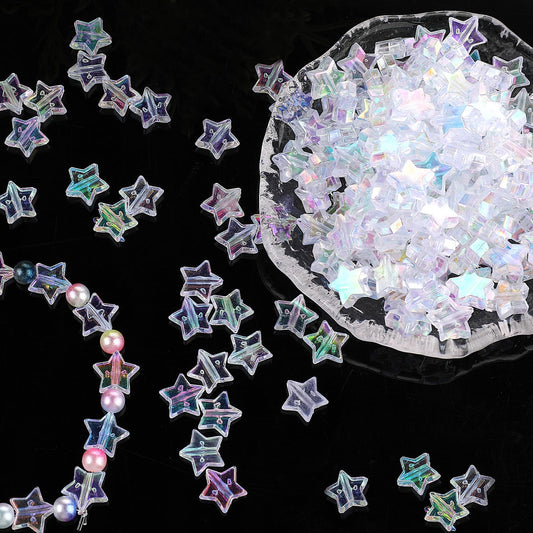 200Pcs AB Acrylic Star Beads for Jewelry Making Charming Pastel Pony Beads Cute Plastic Beads Bulk Aesthetic Beads Colorful Beads for DIY Jewelry Craft Making (Clear White)