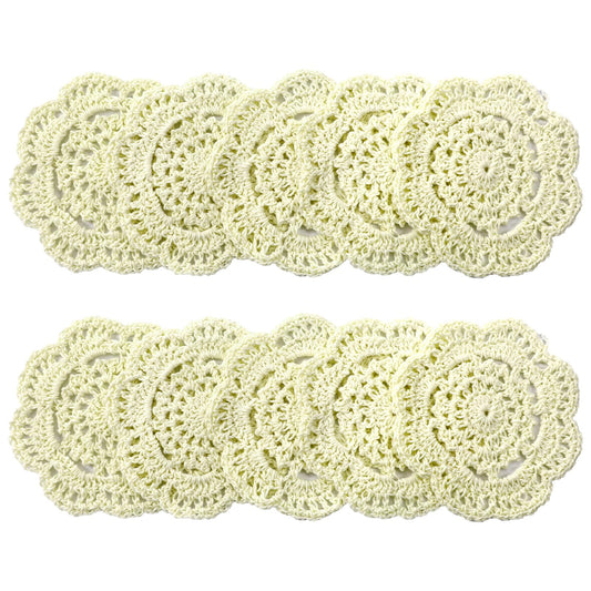 Pack of 12 10 cm Doilies, Handmade Placemats, Round Cotton Lace Doilies, Coasters for Kitchen, Dining Room, Rustic Wedding Party Decoration (Beige)