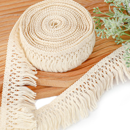 10 Yards 2.3'' Wide Cotton Tassel Fringe Trim Sewing Fringe Trim Boho Long Fringe Trim for Clothes Lamp Shade Curtain Dress Crafts Accessories Home Decor
