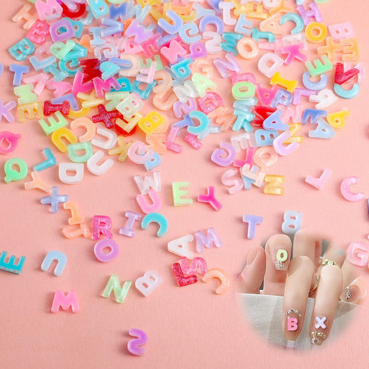 300PCS Small Letter Nail Art Charms, Random Candy Color Letter Charms for Crafts Flatback Alphabet Rhinestones Nail Acrylic Nails Gems Letters with Aurora Glitter Design for Women Manicure Supplies