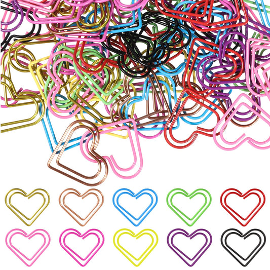 100 Pcs Cute Metal Heart Paper Clips Love Shape Binder Paperclips Multicolored Cute Paper Clip Colorful Papers Clip for Office School Supplies Document Note Wedding Decoration Bookmark Study Gifts