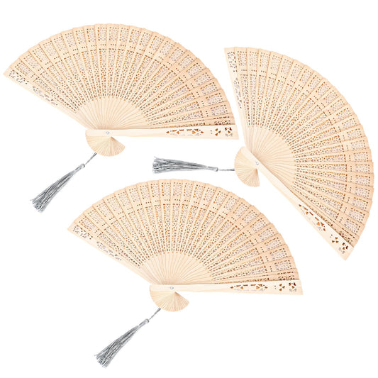 KALIONE 3 PCS Wooden Folding Fan Small Folding Hand Fan for Women, Vintage Wooden Fan Handheld Folding Fans Wooden Hand Fan Chinese with Tassel for Party Wedding Dancing Decoration Gift