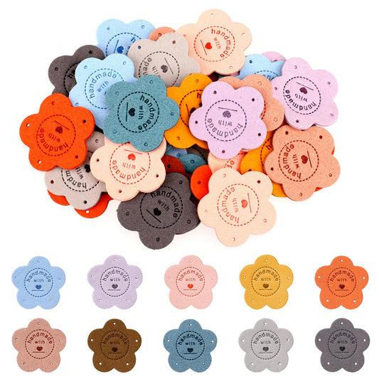 40 Pcs PU Leather Handmade Label Colorful Clothing Handmade Label with Holes Handmade Embossed Sewing Tag Labels Embellishment Crochet Knit DIY Jeans Bags Shoes Hat, 10 Colors