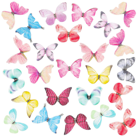 80 Pcs Butterflies Craft 3D Butterflies Small Butterflies Organza Butterfly for Crafts Applique Rhinestone Glitter Butterfly Embellishments for DIY Crafts Wall Decorations Wedding