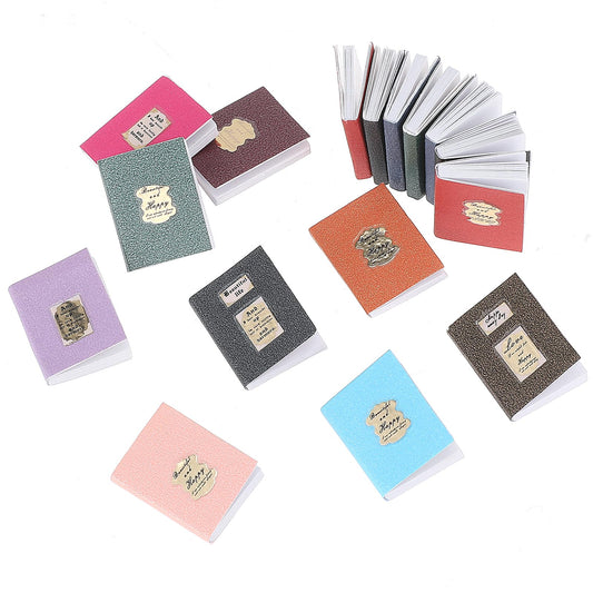 16PCS Mini Books 1: 12 Scale Assorted Timeless Miniature Books Notebook Decoration Accessories Colorful Tiny Book Shelf for Library Decorations DIY Doll Houses Room