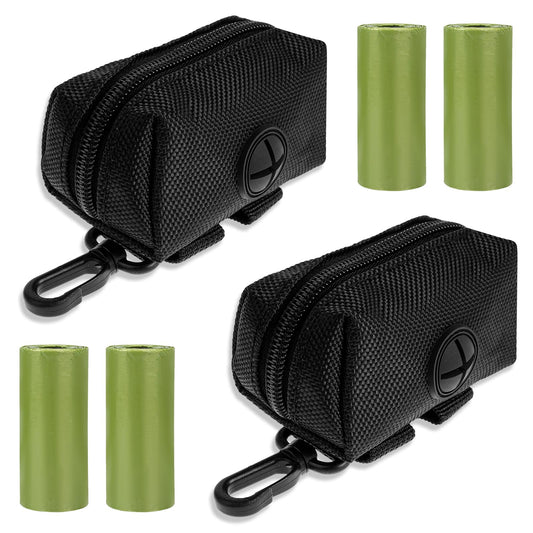 KALIONE Dog Poop Bag Holder Pack Dog Waste Bag with Clip Dog Poop Bag Dispenser for Leashes Portable Pet Waste Bag Leash Attachment 2Pcs Zipped Trash Bag Holder with 4Roll Plastic Bags for Dog Walking