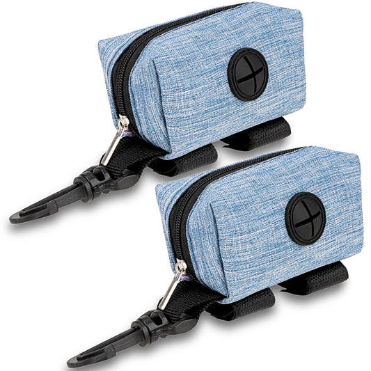 KALIONE 2 Packs Dog Waste Bag Holders, Dog Poop Bag Dispenser with Zipper, Dog Poop Bags Dispenser for Leash, Dog Poop Bags Holders with Hook Clip, Portable Poop Bags Holders for Walking Running, Blue