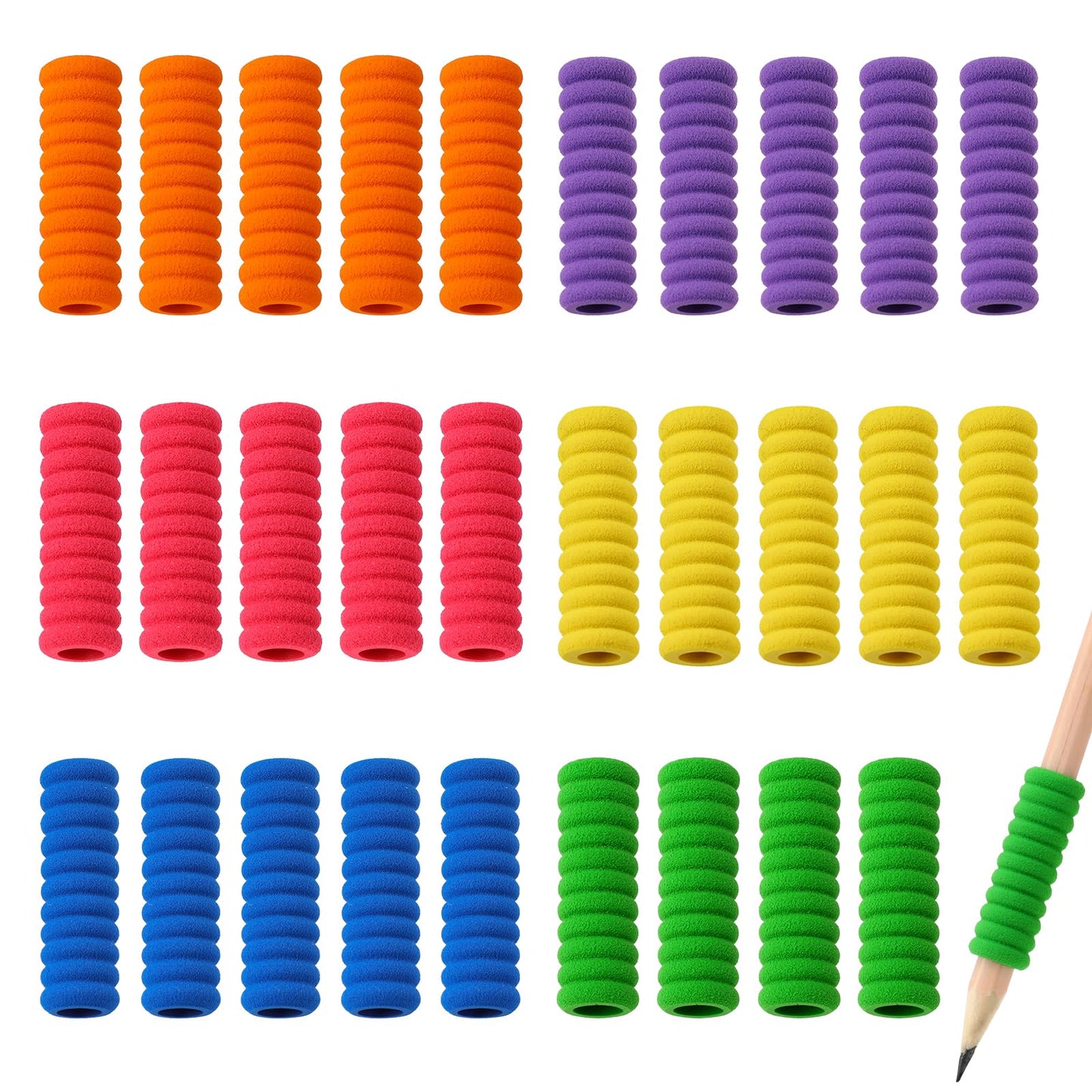 Styquenzer 30 PCS Foam Pencil Grippers, 6 Colors pencil gripper for Handwriting Relieving Fingers Fatigue Writing Aid Pencil Holder Comfort Cushion Grip Pencil Grippers for Most People