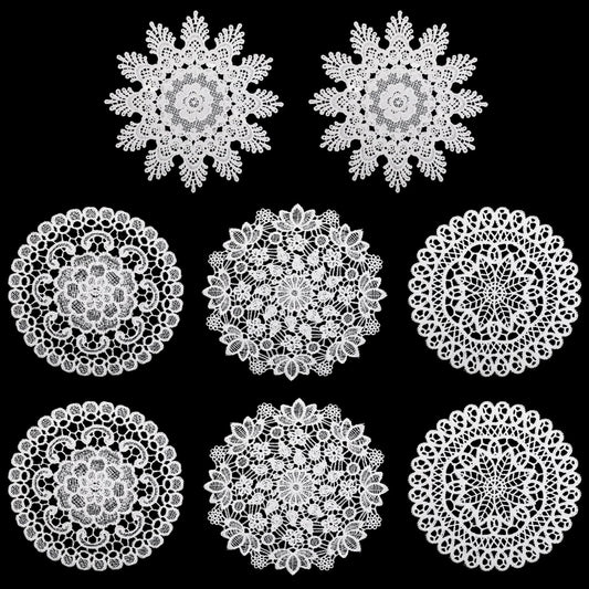 Mozeat Lens 8Pcs Handmade Crochet Doilies Lace Doilies 6 Inch Round Lace Placemat Vintage Crochet Doilies Rustic Table Doilies Decors for Kitchen Dining Room Party Wedding Dressers Decoration