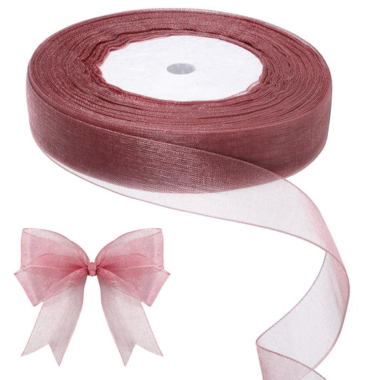 Rose Gold Sheer Chiffon Organza Ribbon, 3/4 in 50 Yds Gift Wrapping Ribbon 1 Roll Soft Durable Gift Wrapping Ribbons for Wedding Invitations Christmas Baby Shower Birthday Party Decoration
