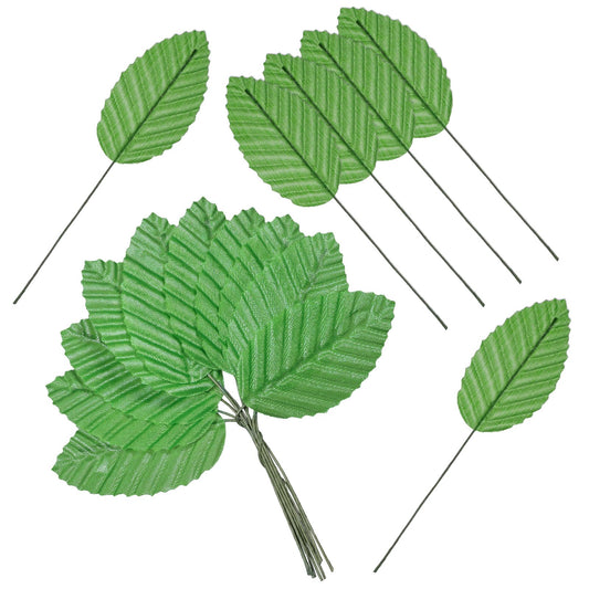 FdcZeyxior 200 PCS Green Artificial Silk Leaves Faux Wired Craft Artificial Leave, Green Fake Leaves for Crafts, Faux Plastic Single Leave for DIY Wedding Corsage Party Bouquet Christmas
