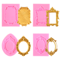 4 Pcs Picture Frame Molds Photo Silicone Mold Baroque Style Air Dry Clay Molds for Chocolate Candy Polymer Cupcake Topper Cake Decoration Baking Desserts Crafts