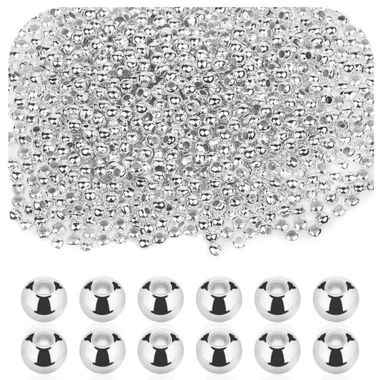 1500PCS 3mm Smooth Round Spacer Beadsm, Mini Silver Plated Metal Beads Loose Small Steel Balls with Hole for Bracelet Necklace DIY Crafts Chain Jewelry Making Supplies