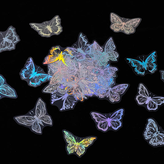 45PCS Glitter Butterfly Stickers, Holographic Waterproof Transparent Vintage Butterfly Decals Adhesive Decorative Sticker Label for Scrapbooking Journal Daily Planner Water Bottles Laptops