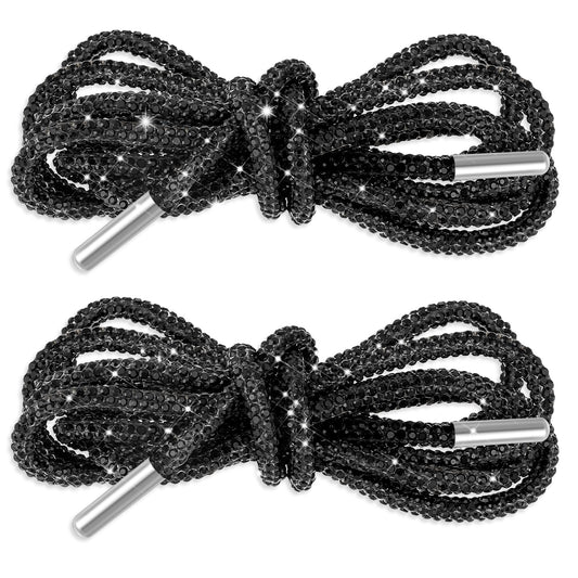 KALIONE Shoelaces, 2PCS Rhinestone Glitter Shoe Laces, 120cm Black, Multi-Functional Application for Sneakers, Boots, Running Shoes, Hoodies, Sweatpants, Bags etc.