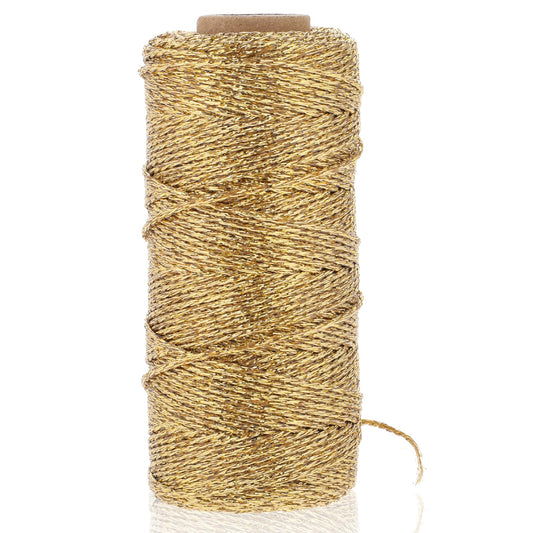 Metallic Bakers String, 110 Yards Gold Wrapping Twine String for Crafts, Shimmer String Gold Ribbon for Gift Wrapping with DIY Crafts Packing Materials Christmas Decor Presents (Gold)