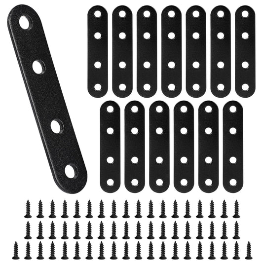 14Pcs Black Straight Flat Brace, Stainless Steel Flat Plates(2.99 x 0.63 inch) Heavy Duty Mending Plate Straight Corner Brace Brackets Connector Furniture Repair Fixing Joint with 56PCS Screws