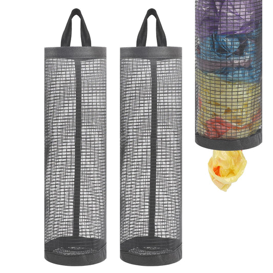 2 Pack Plastic Bag Holder, Grocery Bag Holder Mesh Hanging Storage Plastic Bags Organizer Dispenser Trash Bag Organizer Shopping Bag Holder for Plastic Bags