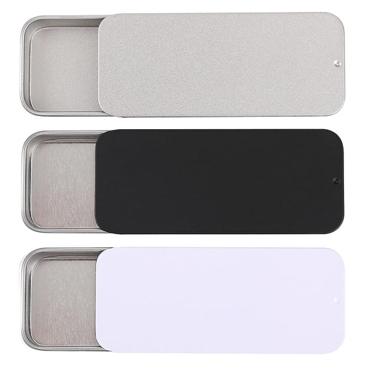 KALIONE Small Metal Box Containers 3Pcs Empty Slide Top Metal Containers 3.14 by 1.34 by 0.4 Inch Rectangular Storage Box Containers for Candies Jewelry Crafts Pills Survival Kit