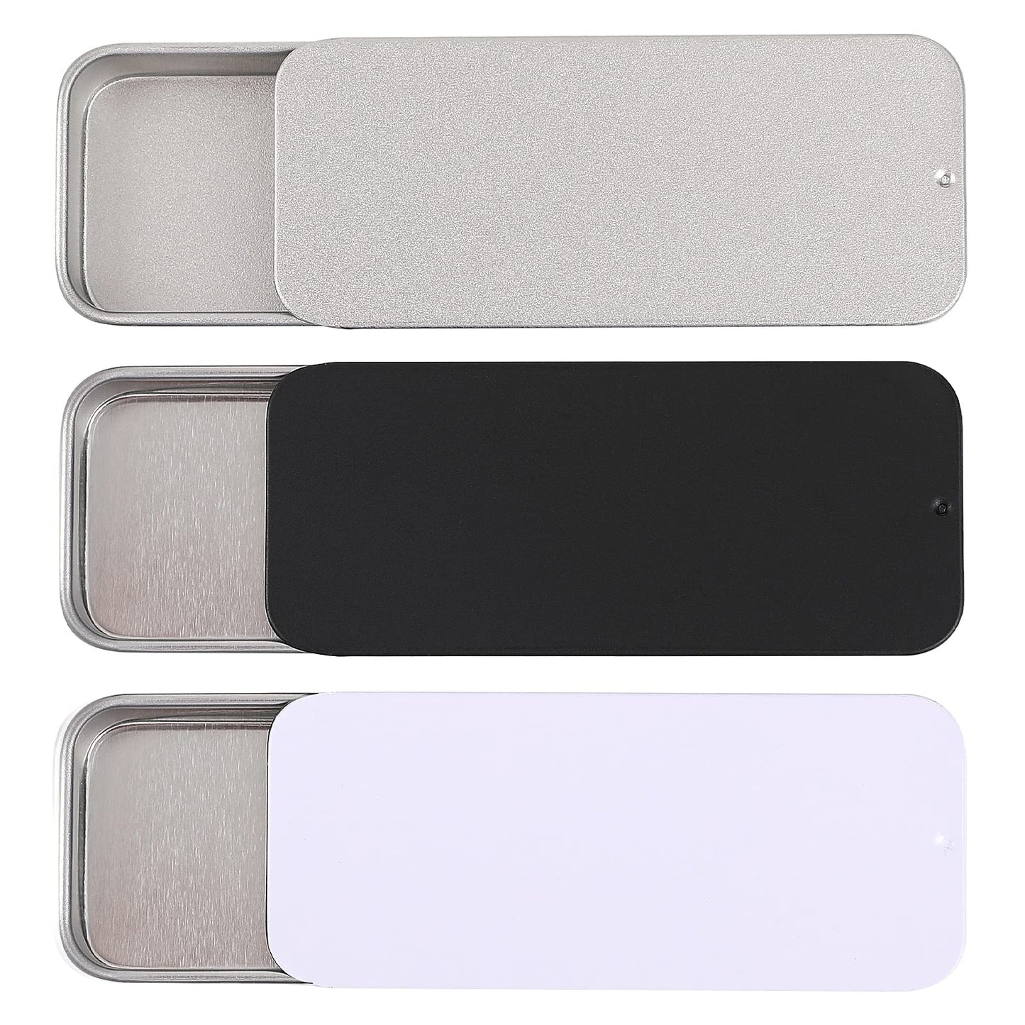 KALIONE Small Metal Box Containers 3Pcs Empty Slide Top Metal Containers 3.14 by 1.34 by 0.4 Inch Rectangular Storage Box Containers for Candies Jewelry Crafts Pills Survival Kit
