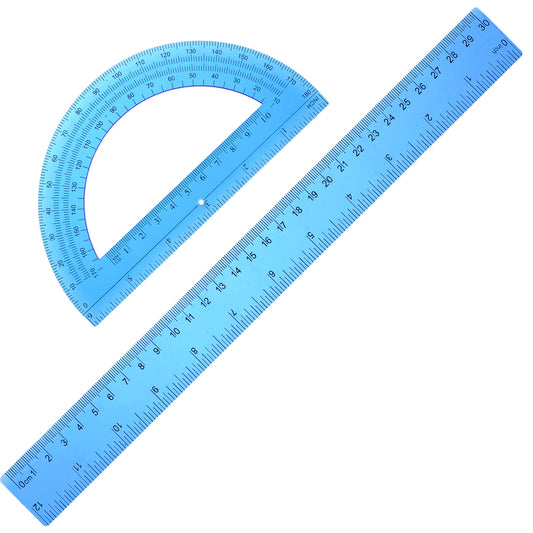Plastic Ruler and Protractor Set, 2 Packs Plastic Ruler 12 Inch Protractor Angle Finder Math Geometry Set Clear Ruler School Supplies Set Transparent Ruler for School Home Supplies Drawing (Blue)