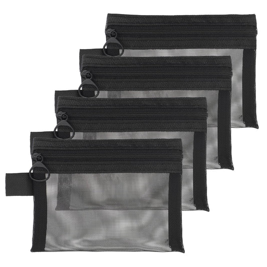 4PCS Cosmetic Bags Zipper Mesh Bags Black Pencil Case Travel Toiletry Kit Set Storage Case Beauty Makeup Cosmetic Accessories Organizer for Women and Men