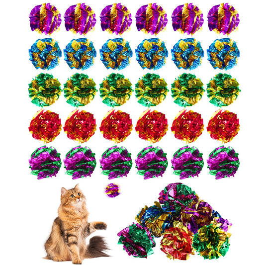 Sliverdew 30 Pack Interactive Cat Crinkle Balls 2.3 Inch Cat Ball Toys Bright Colors Cat Mylar Crinkle Balls for Indoor Cats to Keep Fit and Active