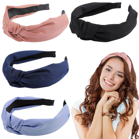 KALIONE 4 Pieces Headbands for Women, Hair Band Knotted Headbands Boho Wide Knot Hair Band Elastic Hair Hoop Fashion Hair Accessories for Women and Girls (Set B)
