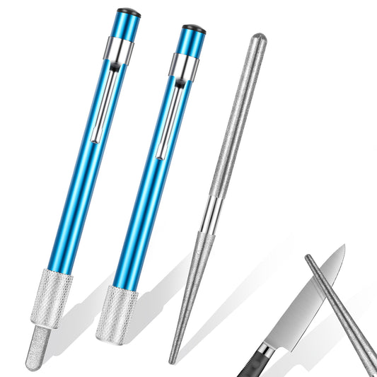 2PCS Serrated Knife Sharpener, Diamond Retractable Knife Pocket Knife Sharpener Steel Sharpening Rod for Kitchen Outdoor Repairs Polishes Restores Serrated Stick Tools