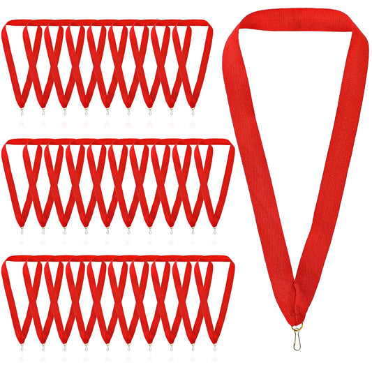 KALIONE 30Pcs Award Ribbon Lanyards Medal Ribbons Black Neck Ribbons for Medals Flat Medal Lanyards Ribbon Lanyard Medals with Snap Clips for Competitions Sports Meeting Sport Party(Red)